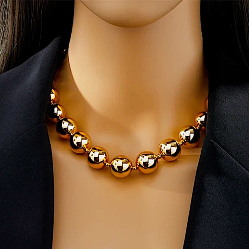 Gold Plated Beaded Ball Choker Necklace